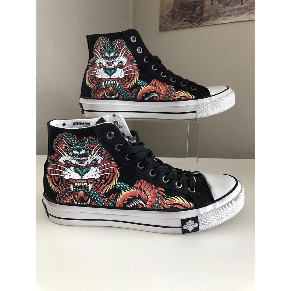 Affliction Flame And Fable High Tops Dragon Print Size 8.5 Men/ 10 Women 1A
